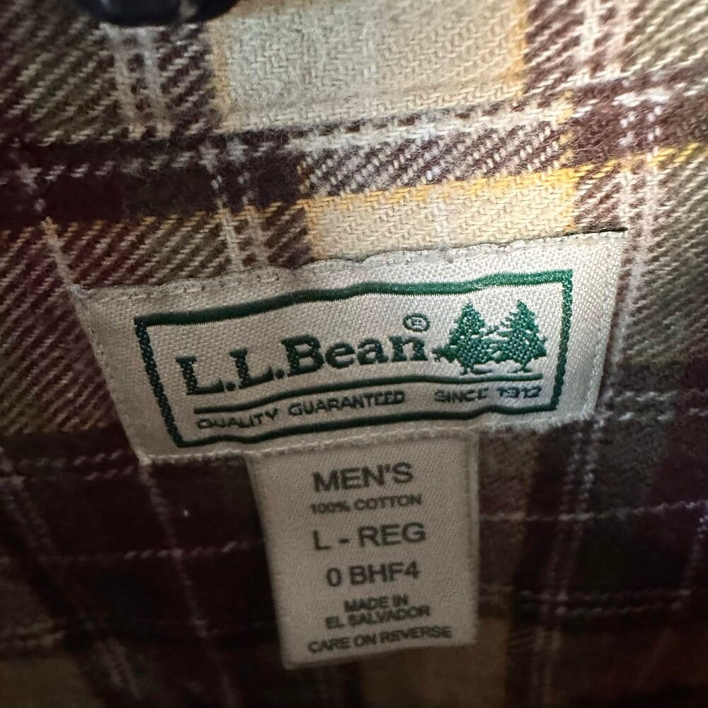 L.L. Bean Men's Flannel Shirt L Regular Brown Cream Earth Tone Plaid Button - Picture 3 of 6